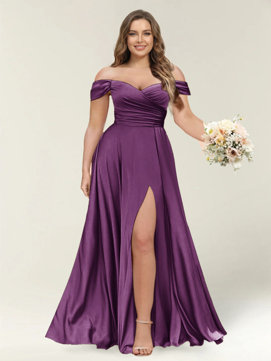 A-Line/Princess One-Shoulder Sleeveless Long Plus Size Bridesmaid Dresses with Split Side Grape