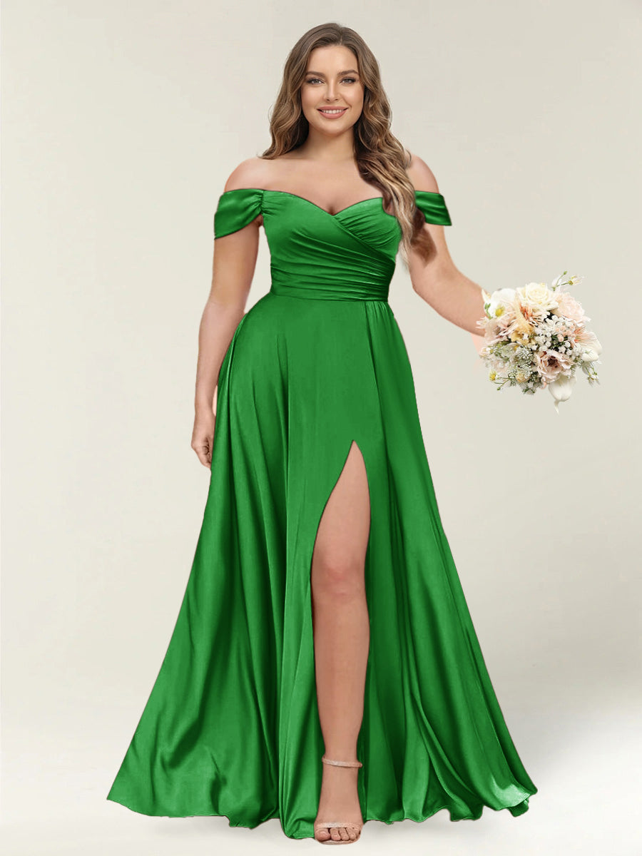 A-Line/Princess One-Shoulder Sleeveless Long Plus Size Bridesmaid Dresses with Split Side Green
