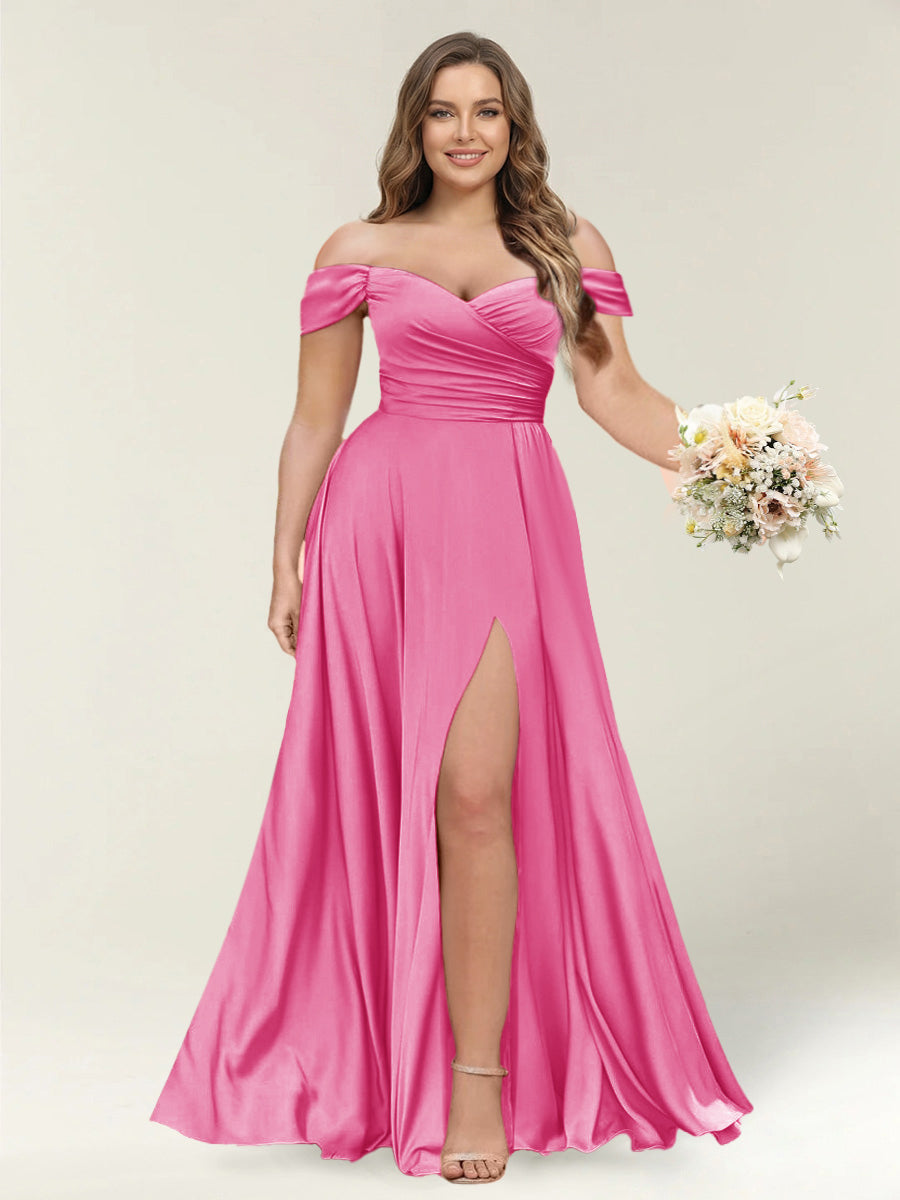 A-Line/Princess One-Shoulder Sleeveless Long Plus Size Bridesmaid Dresses with Split Side Hot Pink