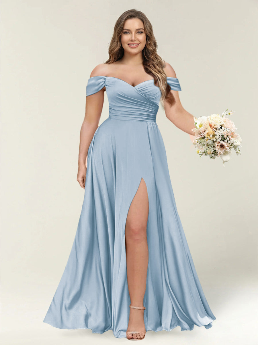 A-Line/Princess One-Shoulder Sleeveless Long Plus Size Bridesmaid Dresses with Split Side Lavender