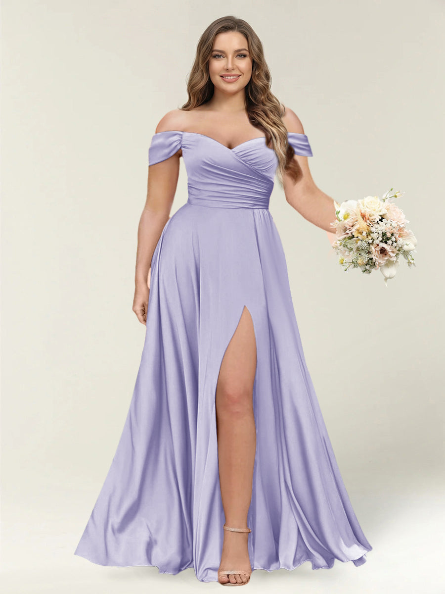 A-Line/Princess One-Shoulder Sleeveless Long Plus Size Bridesmaid Dresses with Split Side Lilac