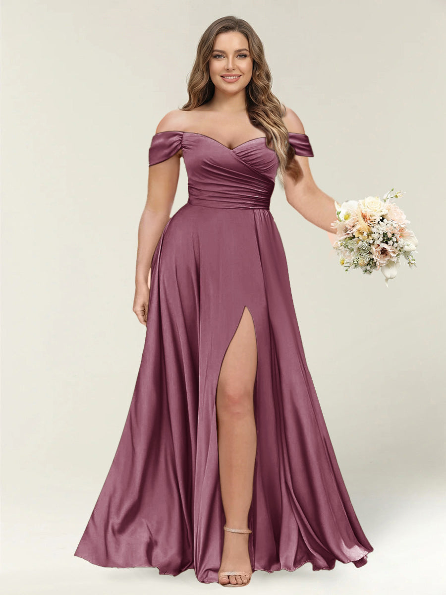 A-Line/Princess One-Shoulder Sleeveless Long Plus Size Bridesmaid Dresses with Split Side Mulberry