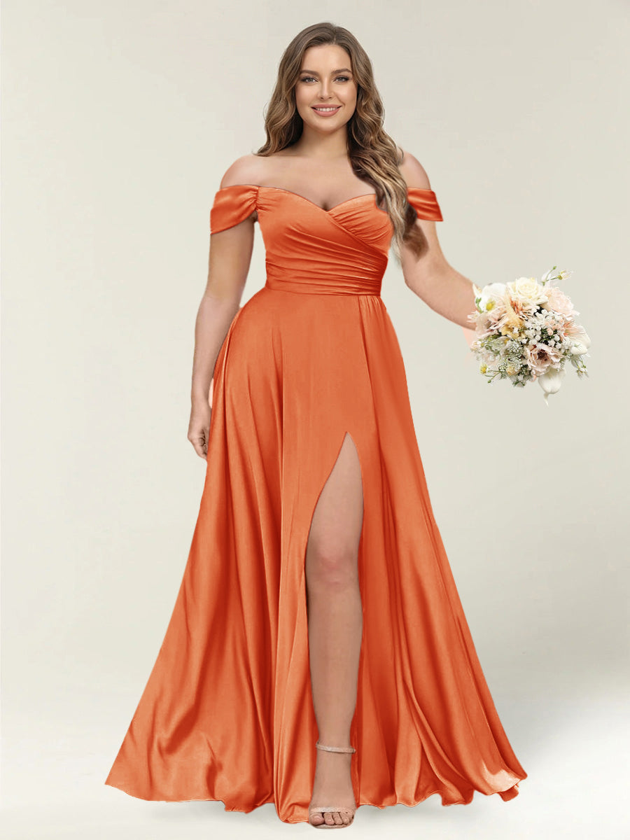 A-Line/Princess One-Shoulder Sleeveless Long Plus Size Bridesmaid Dresses with Split Side Orange