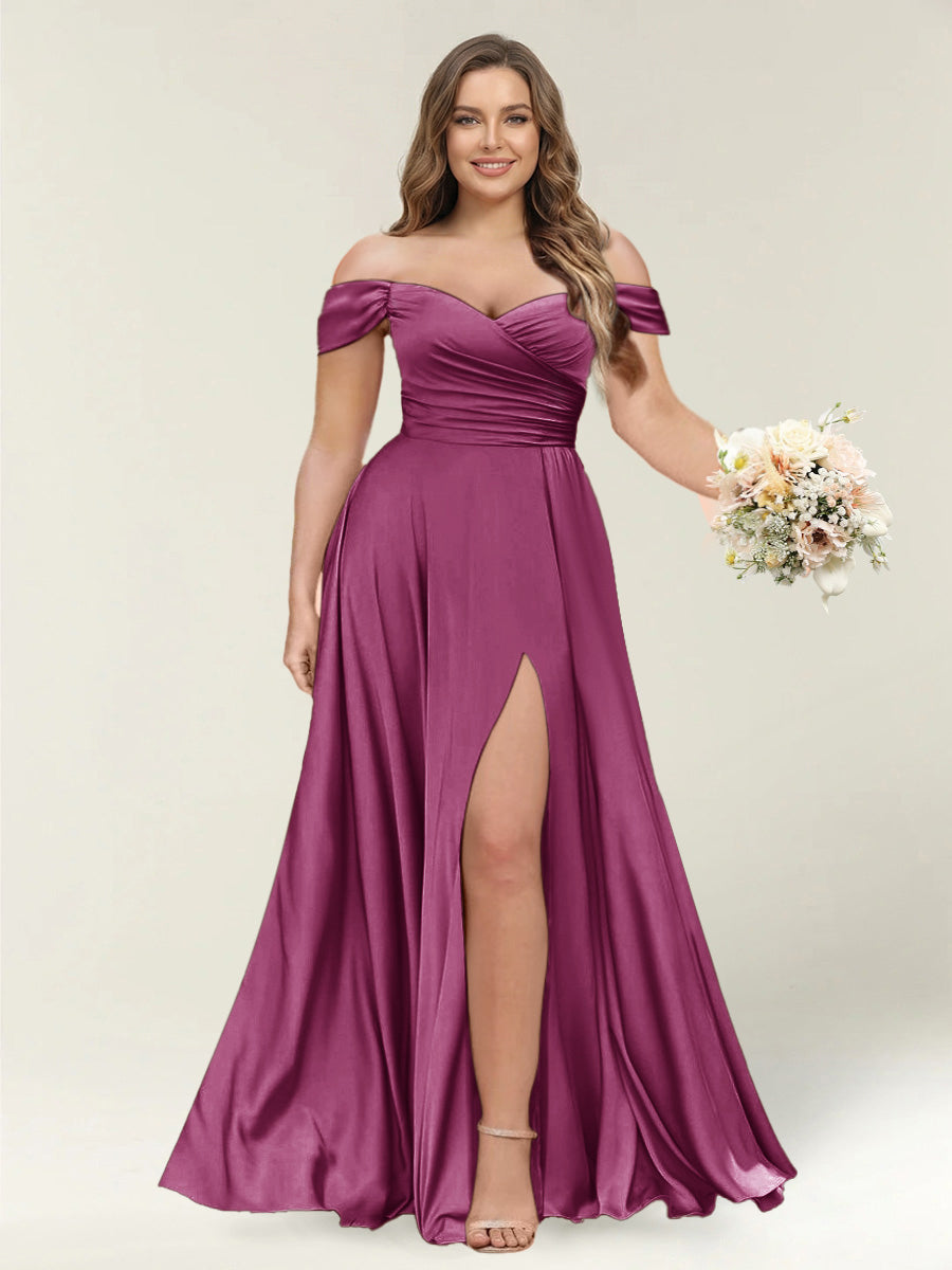 A-Line/Princess One-Shoulder Sleeveless Long Plus Size Bridesmaid Dresses with Split Side Orchid
