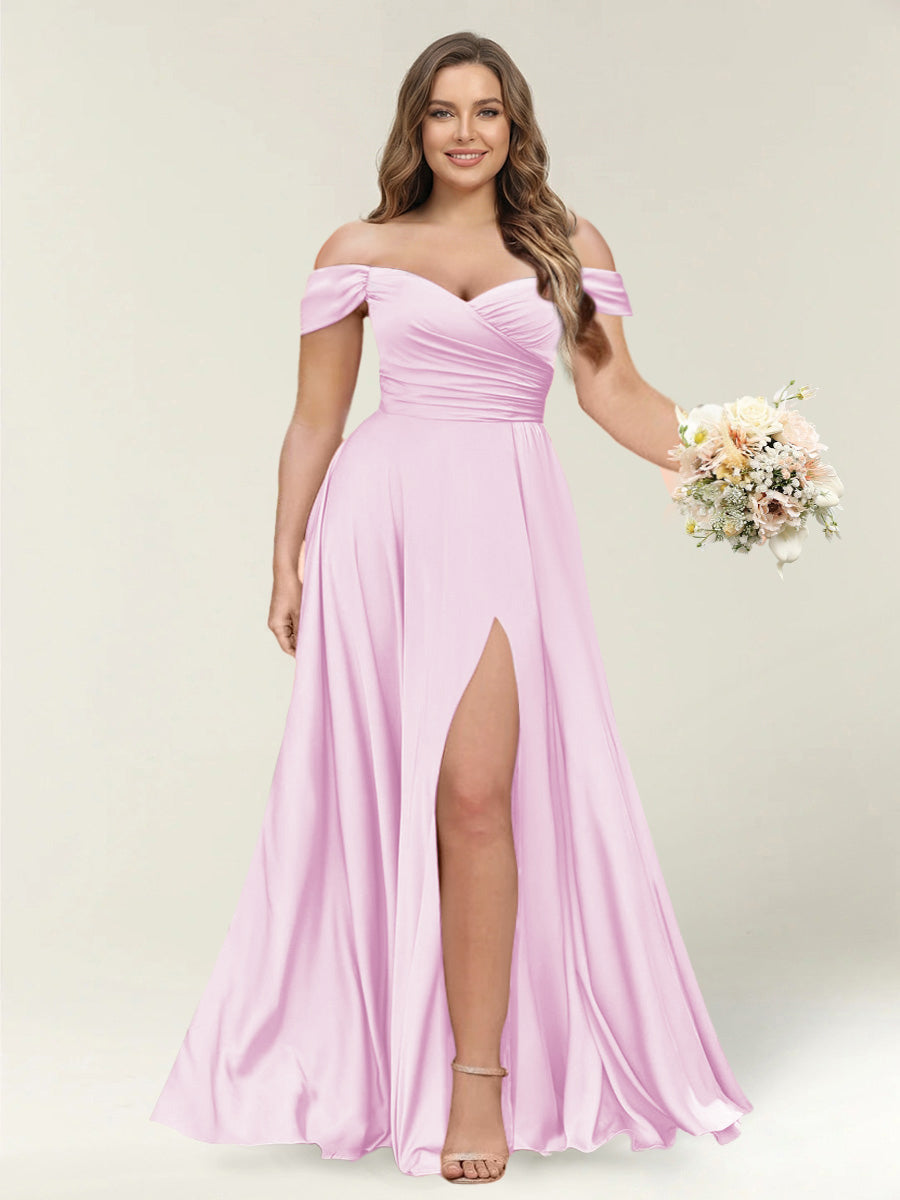 A-Line/Princess One-Shoulder Sleeveless Long Plus Size Bridesmaid Dresses with Split Side Pink