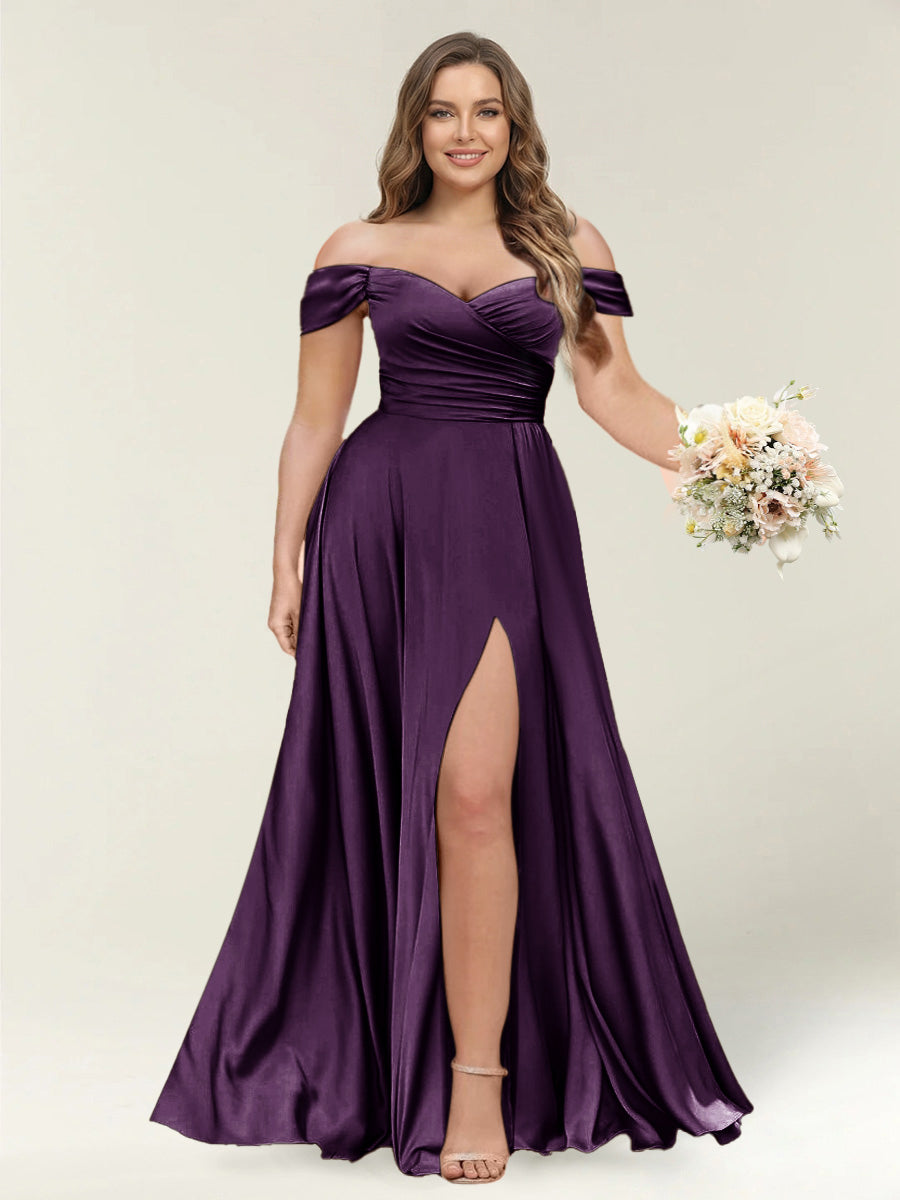 A-Line/Princess One-Shoulder Sleeveless Long Plus Size Bridesmaid Dresses with Split Side Plum