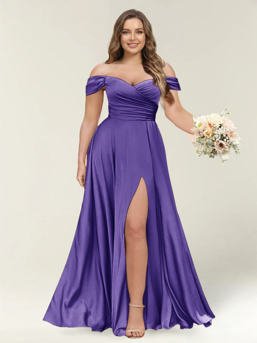 A-Line/Princess One-Shoulder Sleeveless Long Plus Size Bridesmaid Dresses with Split Side Purple