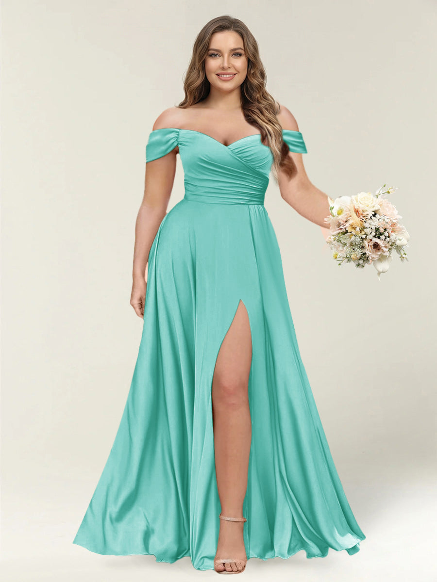 A-Line/Princess One-Shoulder Sleeveless Long Plus Size Bridesmaid Dresses with Split Side Turquoise