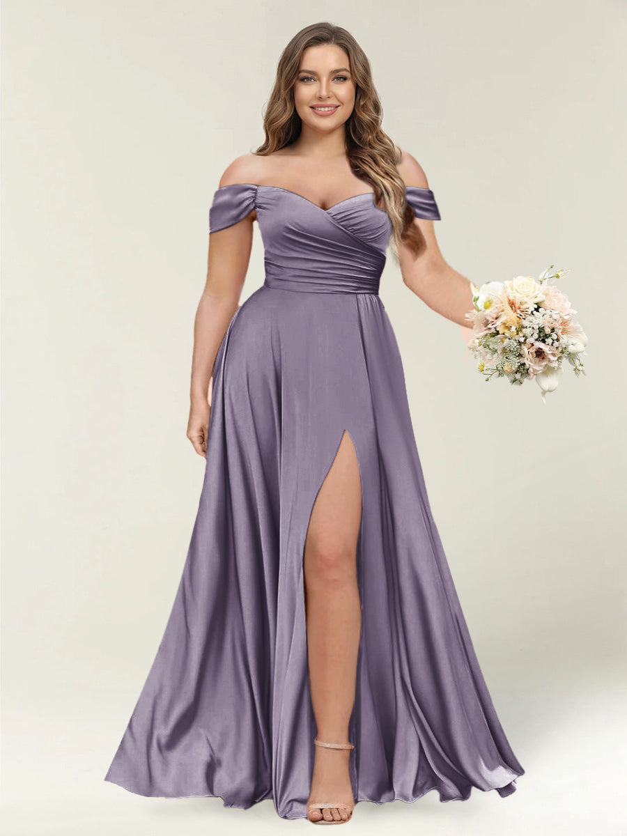 A-Line/Princess One-Shoulder Sleeveless Long Plus Size Bridesmaid Dresses with Split Side Wisteria