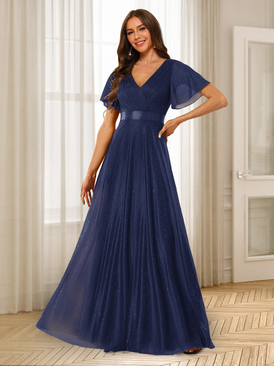 A-Line/Princess V-Neck Floor-Length Ruffles Bridesmaid Dresses Dark Royal Blue