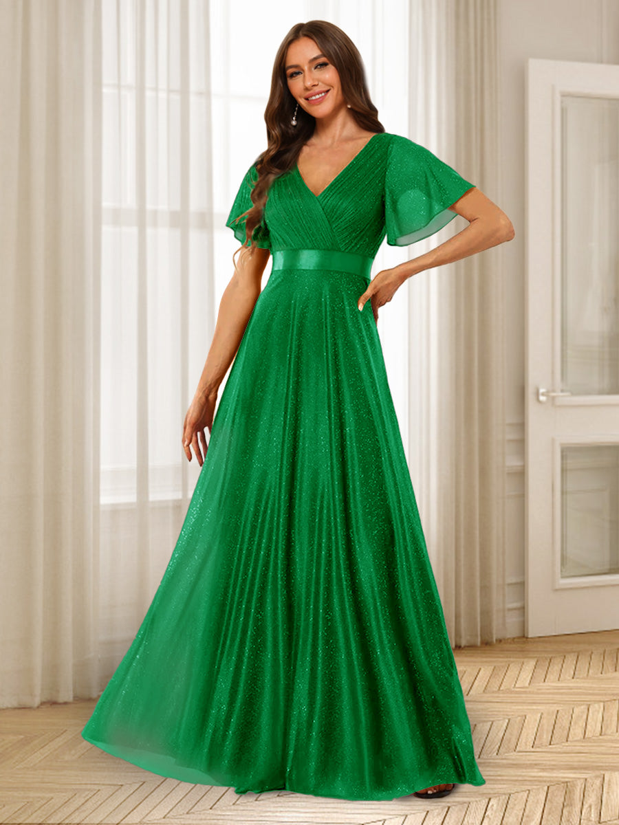 A-Line/Princess V-Neck Floor-Length Ruffles Bridesmaid Dresses Green