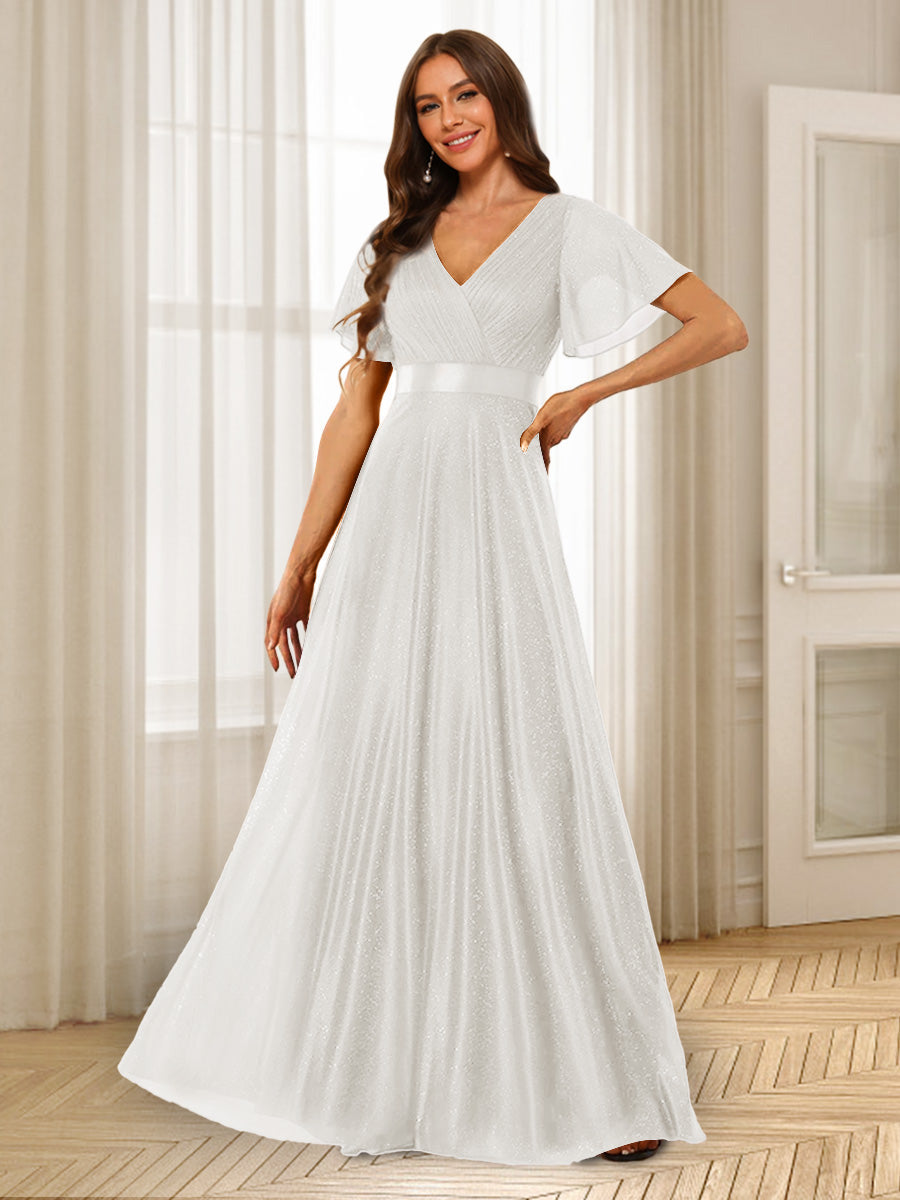 A-Line/Princess V-Neck Floor-Length Ruffles Bridesmaid Dresses Ivory
