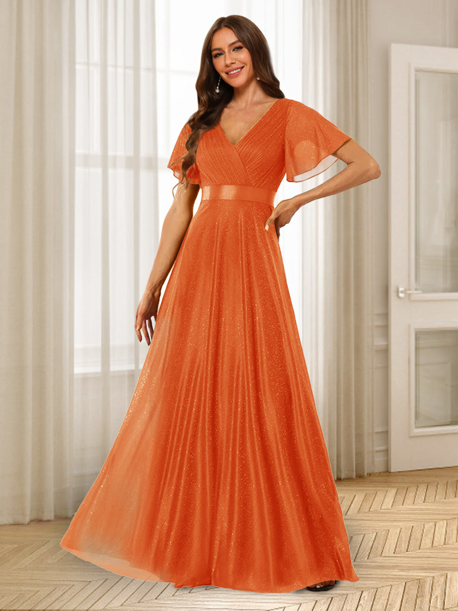 A-Line/Princess V-Neck Floor-Length Ruffles Bridesmaid Dresses Orange