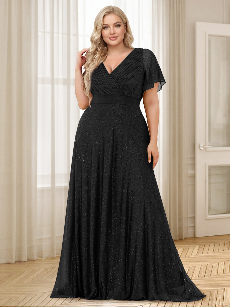 A-Line/Princess V-Neck Floor-Length Ruffles Plus Size Bridesmaid Dresses Black