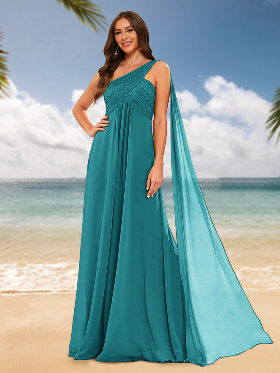A-Line/Princess One-Shoulder Sleeveless Bridesmaid Dresses Aqua Blue