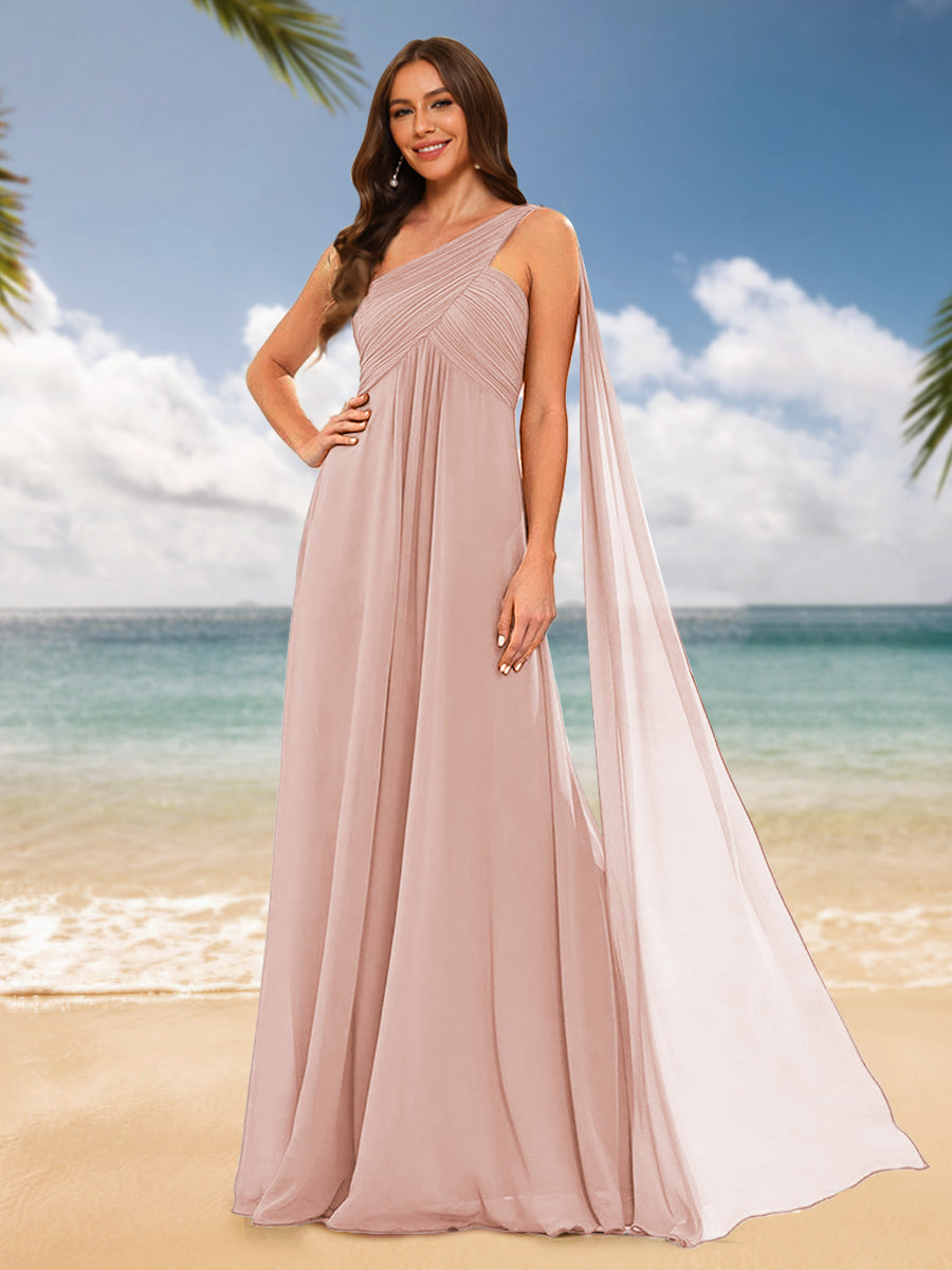 A-Line/Princess One-Shoulder Sleeveless Bridesmaid Dresses Blush Pink