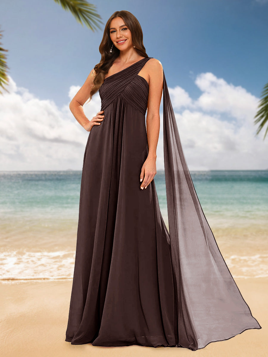 A-Line/Princess One-Shoulder Sleeveless Bridesmaid Dresses Brown