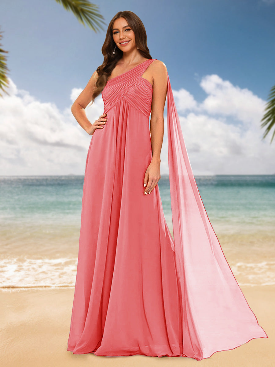A-Line/Princess One-Shoulder Sleeveless Bridesmaid Dresses Coral
