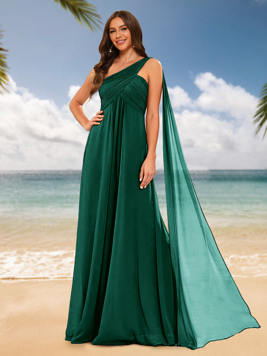 A-Line/Princess One-Shoulder Sleeveless Bridesmaid Dresses Dark Green