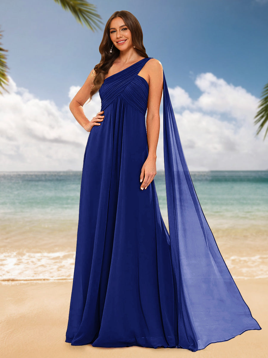 A-Line/Princess One-Shoulder Sleeveless Bridesmaid Dresses Dark Royal Blue