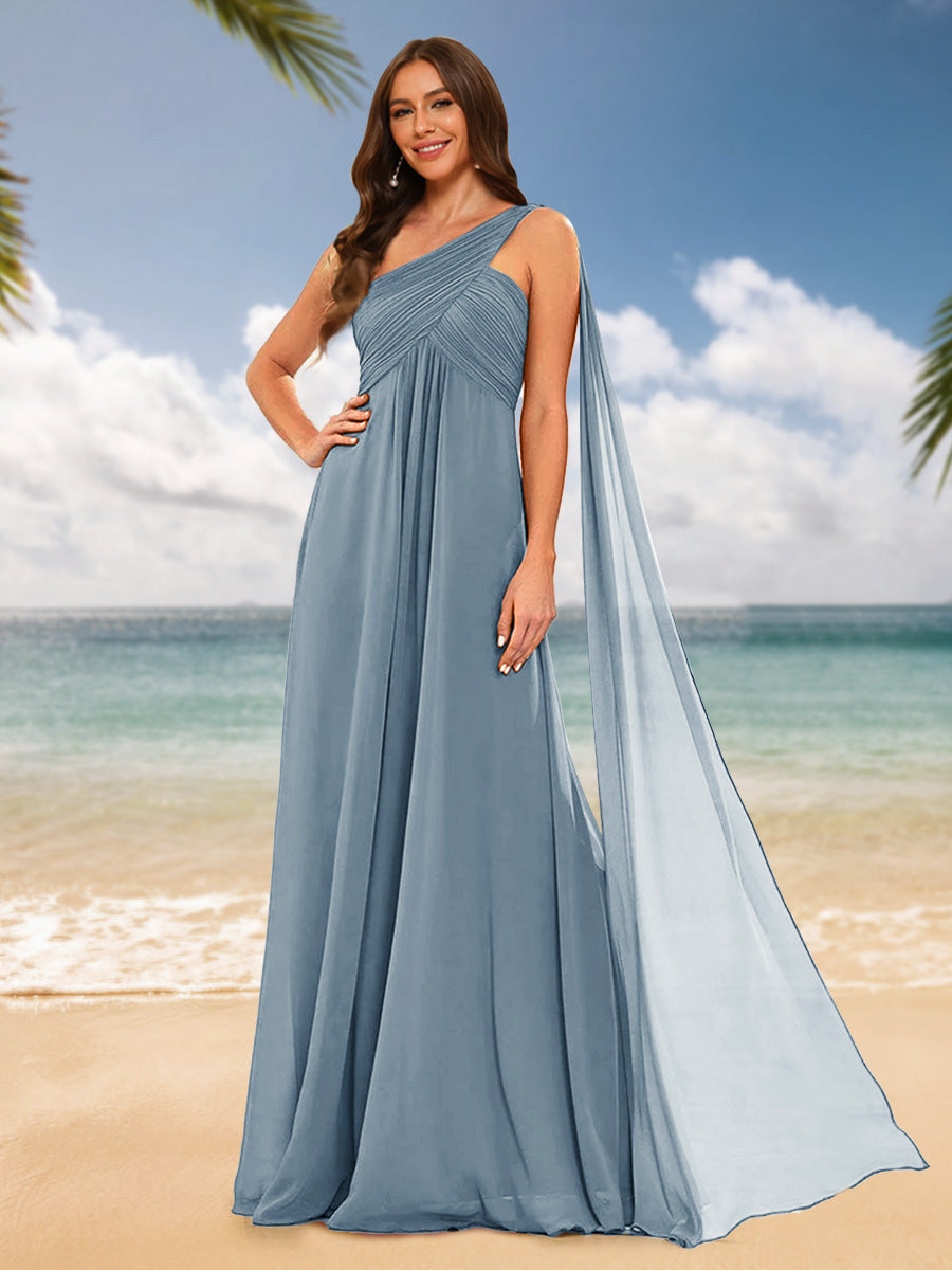 A-Line/Princess One-Shoulder Sleeveless Bridesmaid Dresses Dusty Blue