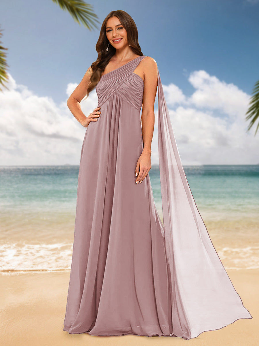 A-Line/Princess One-Shoulder Sleeveless Bridesmaid Dresses Dusty Pink