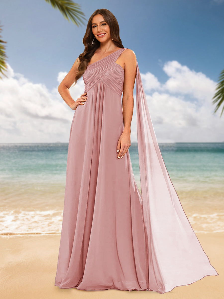 A-Line/Princess One-Shoulder Sleeveless Bridesmaid Dresses Dusty Rose