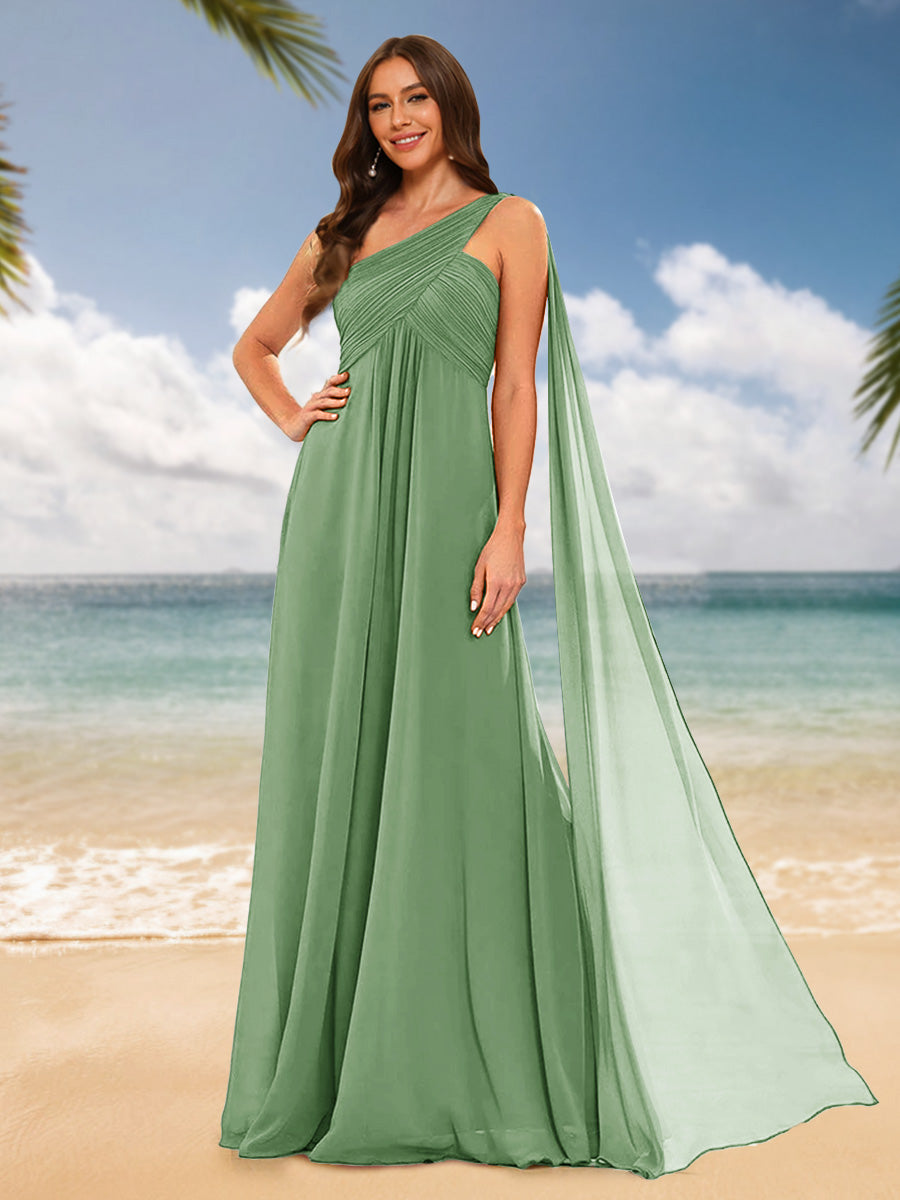 A-Line/Princess One-Shoulder Sleeveless Bridesmaid Dresses Dusty Sage