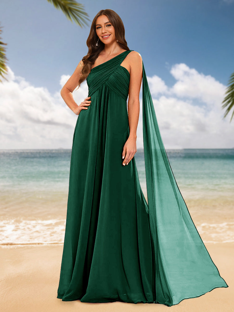 A-Line/Princess One-Shoulder Sleeveless Bridesmaid Dresses Emerald