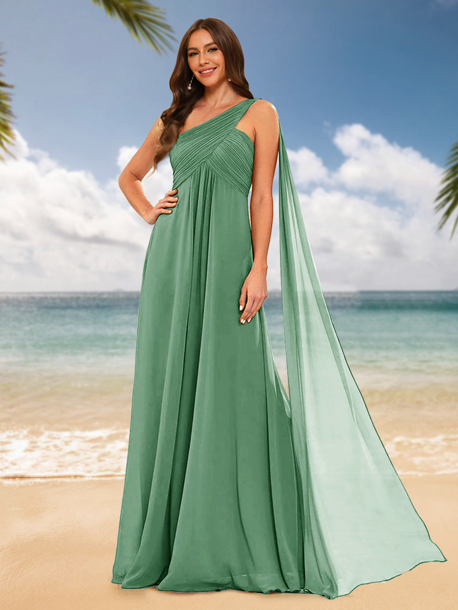 A-Line/Princess One-Shoulder Sleeveless Bridesmaid Dresses Eucalyptus
