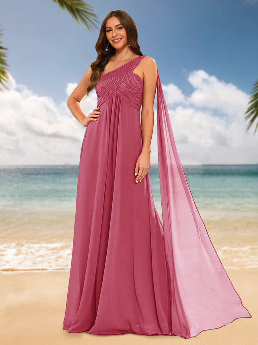 A-Line/Princess One-Shoulder Sleeveless Bridesmaid Dresses Fuchsia