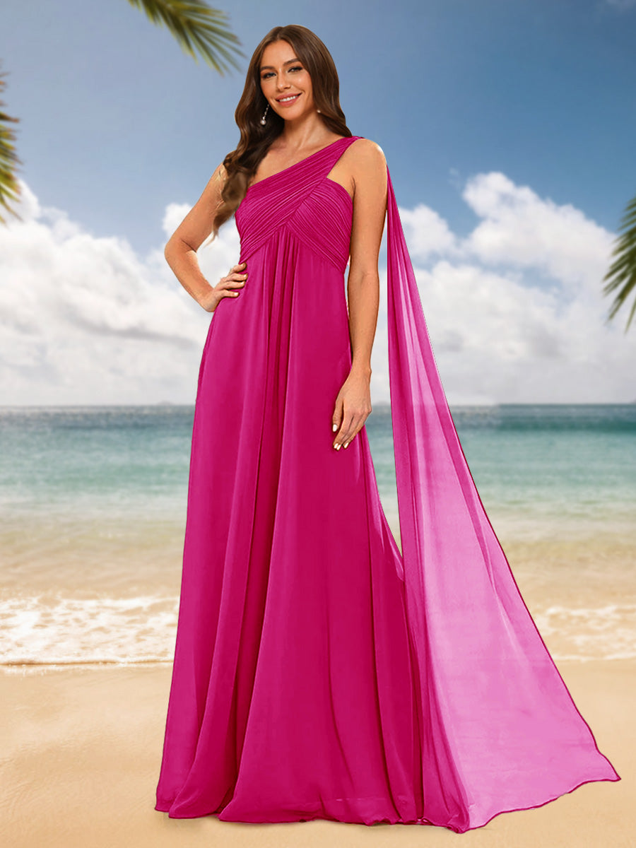 A-Line/Princess One-Shoulder Sleeveless Bridesmaid Dresses Fuchsia Pink