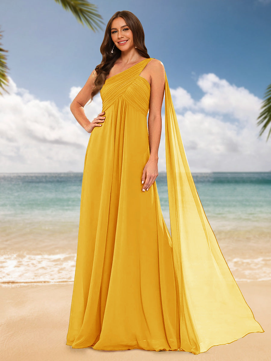 A-Line/Princess One-Shoulder Sleeveless Bridesmaid Dresses Gold