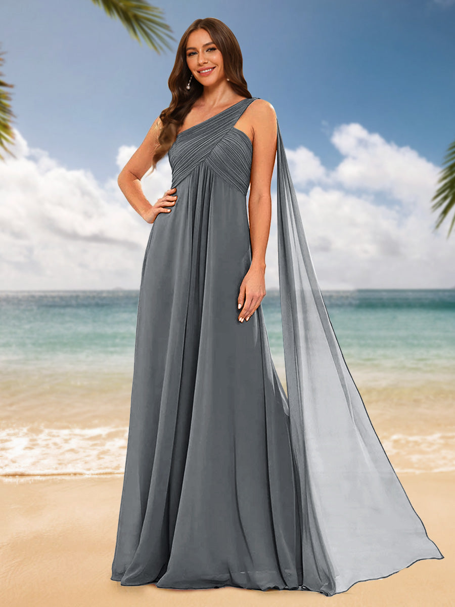 A-Line/Princess One-Shoulder Sleeveless Bridesmaid Dresses Gray
