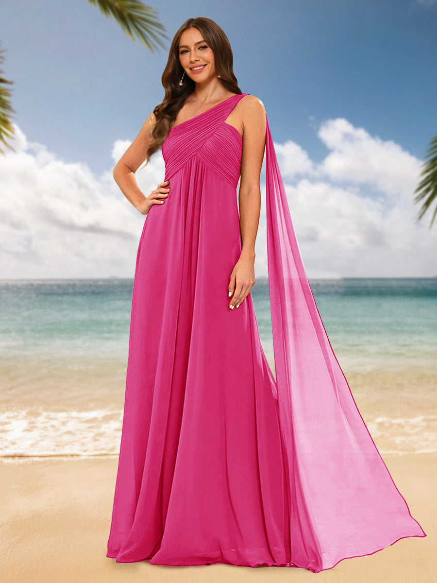 A-Line/Princess One-Shoulder Sleeveless Bridesmaid Dresses Hot Pink