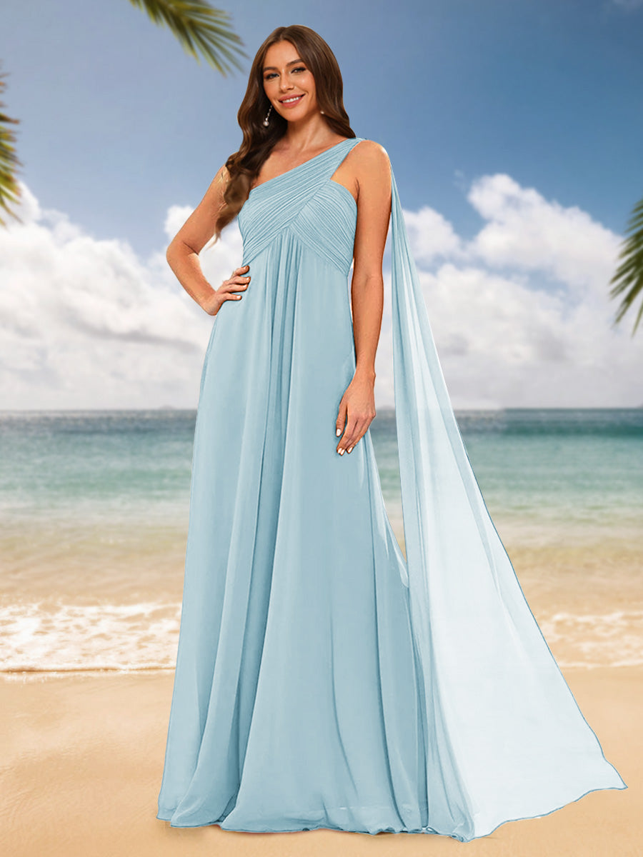 A-Line/Princess One-Shoulder Sleeveless Bridesmaid Dresses Light Blue