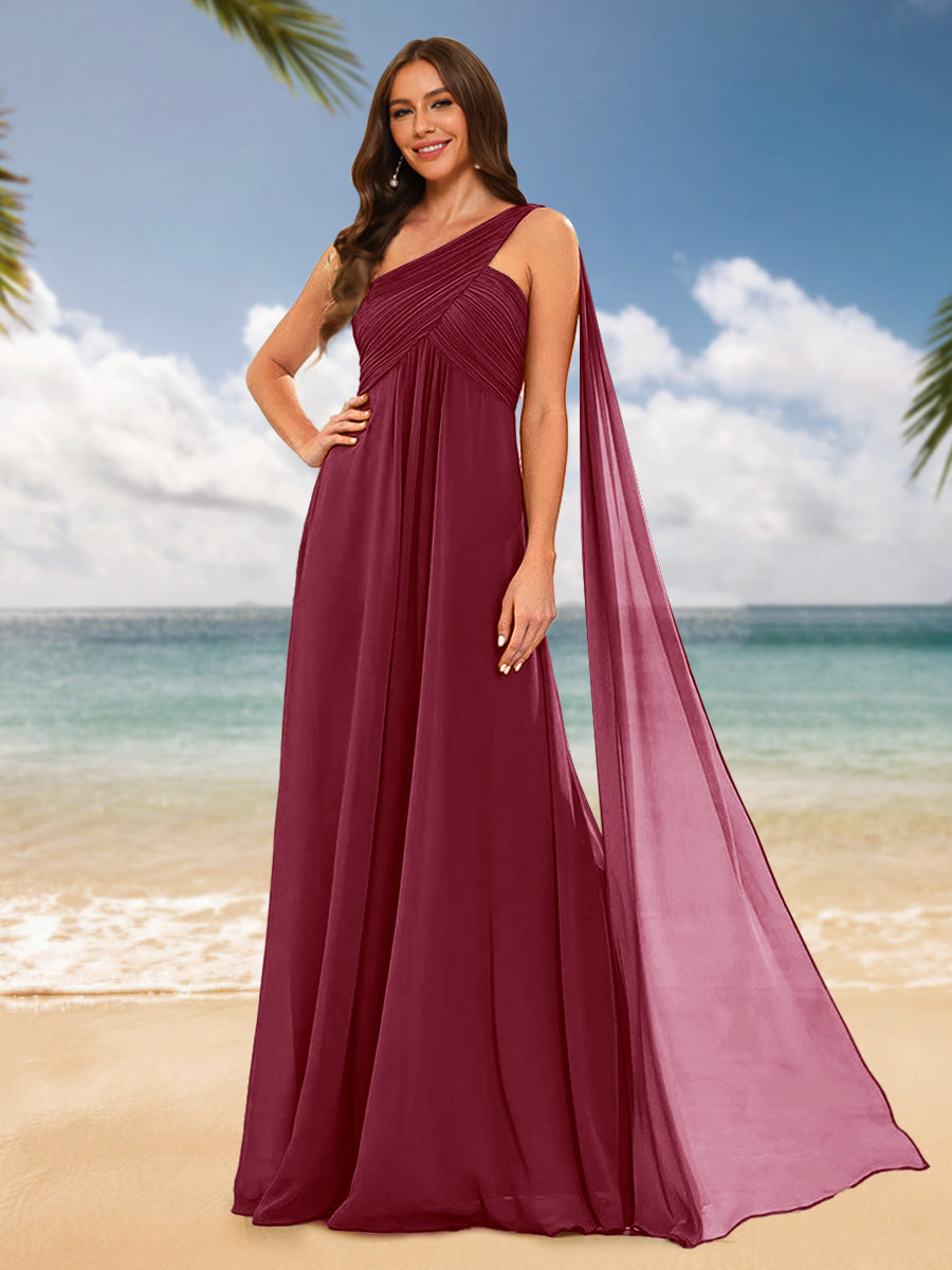 A-Line/Princess One-Shoulder Sleeveless Bridesmaid Dresses Light Burgundy