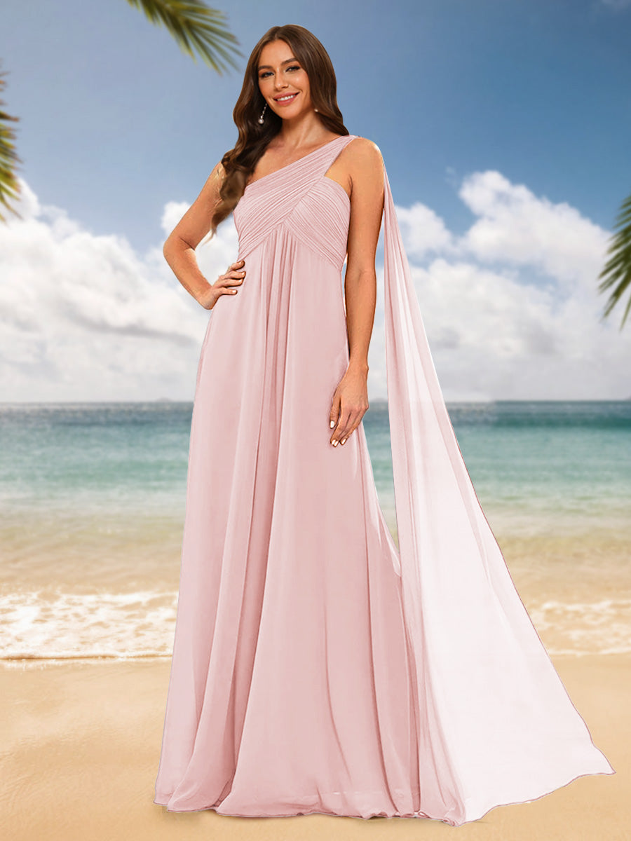 A-Line/Princess One-Shoulder Sleeveless Bridesmaid Dresses Light Pink