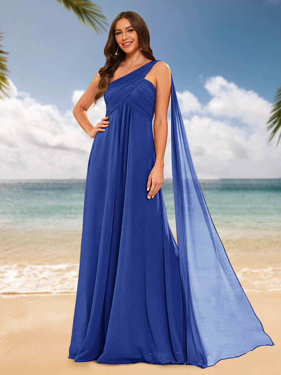 A-Line/Princess One-Shoulder Sleeveless Bridesmaid Dresses Light Royal Blue