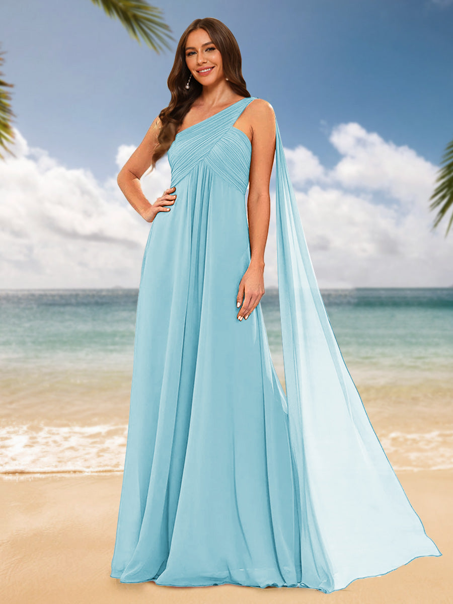 A-Line/Princess One-Shoulder Sleeveless Bridesmaid Dresses Light Sky Blue