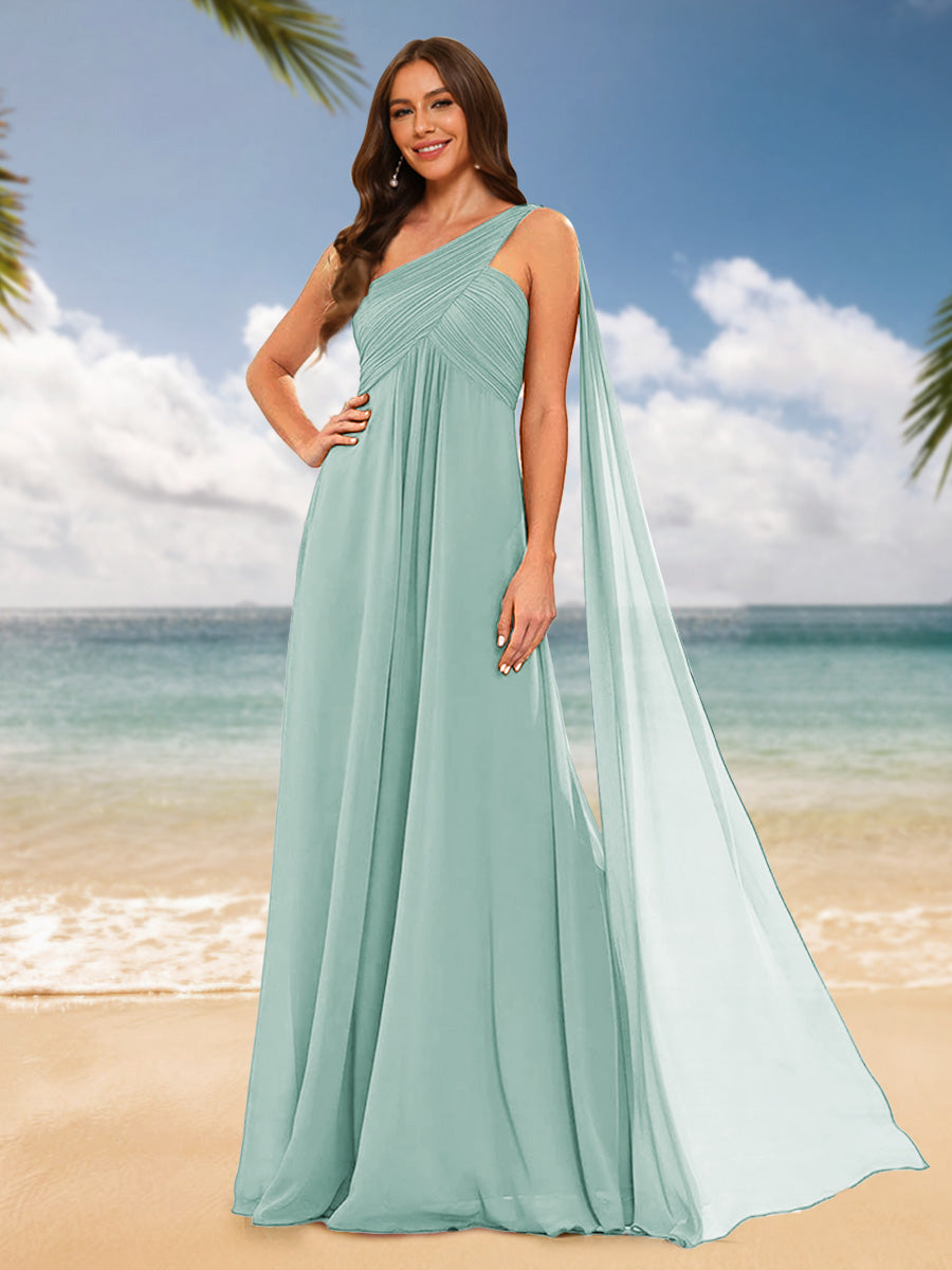 A-Line/Princess One-Shoulder Sleeveless Bridesmaid Dresses Mist Blue