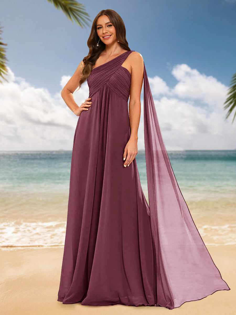 A-Line/Princess One-Shoulder Sleeveless Bridesmaid Dresses Mulberry