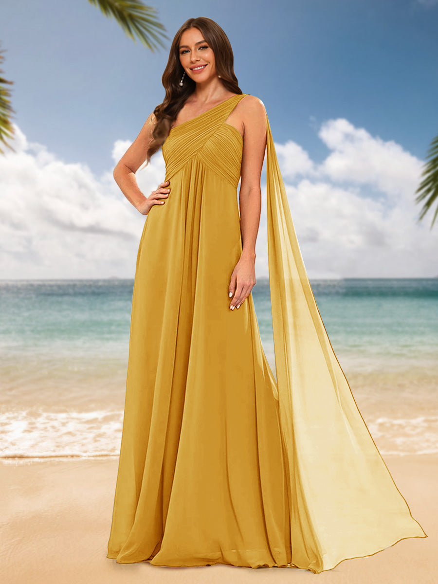A-Line/Princess One-Shoulder Sleeveless Bridesmaid Dresses Mustard Yellow