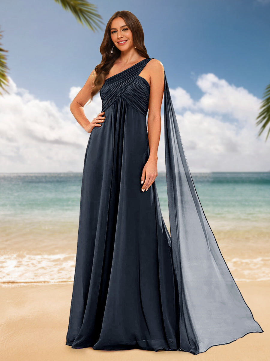 A-Line/Princess One-Shoulder Sleeveless Bridesmaid Dresses Navy Blue