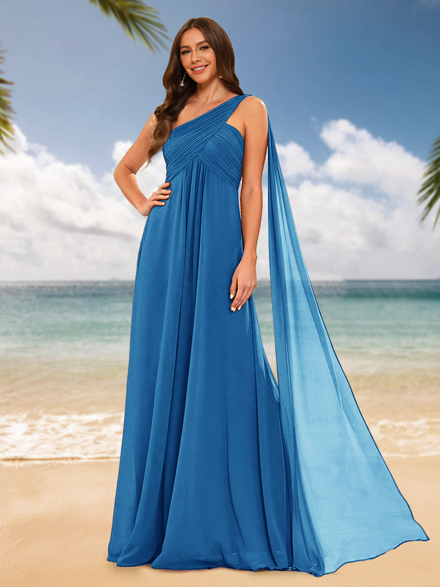 A-Line/Princess One-Shoulder Sleeveless Bridesmaid Dresses Ocean Blue