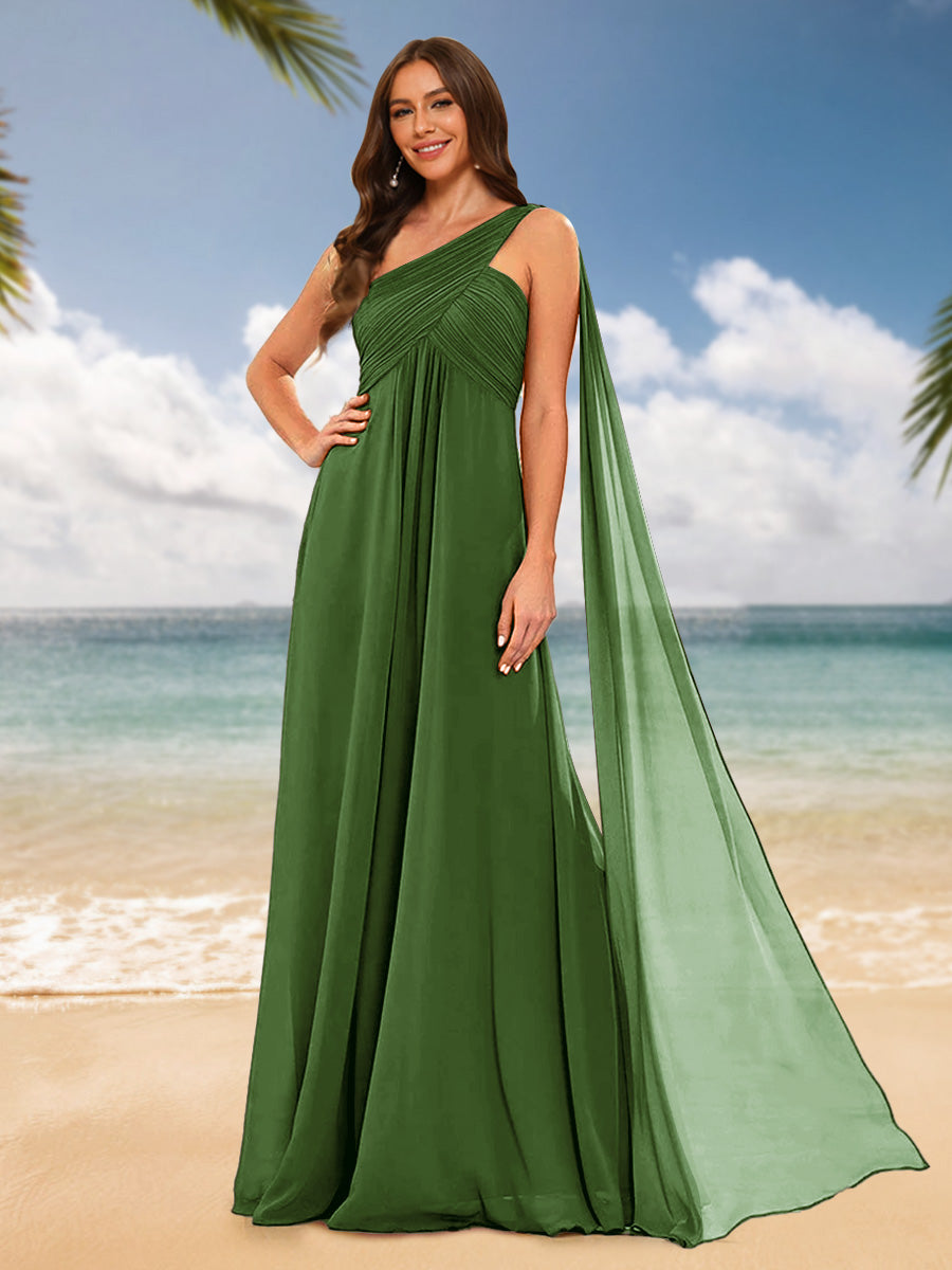 A-Line/Princess One-Shoulder Sleeveless Bridesmaid Dresses Olive Green