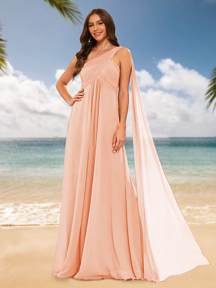 A-Line/Princess One-Shoulder Sleeveless Bridesmaid Dresses Peach Pink