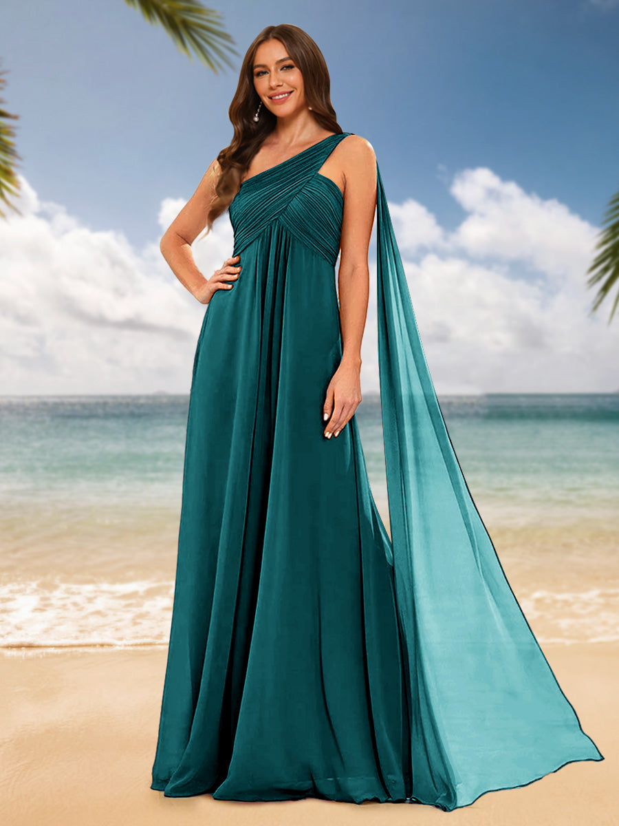 A-Line/Princess One-Shoulder Sleeveless Bridesmaid Dresses Peacock