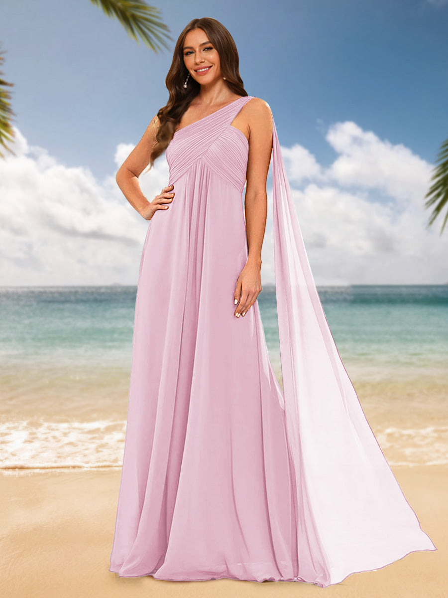 A-Line/Princess One-Shoulder Sleeveless Bridesmaid Dresses Pink