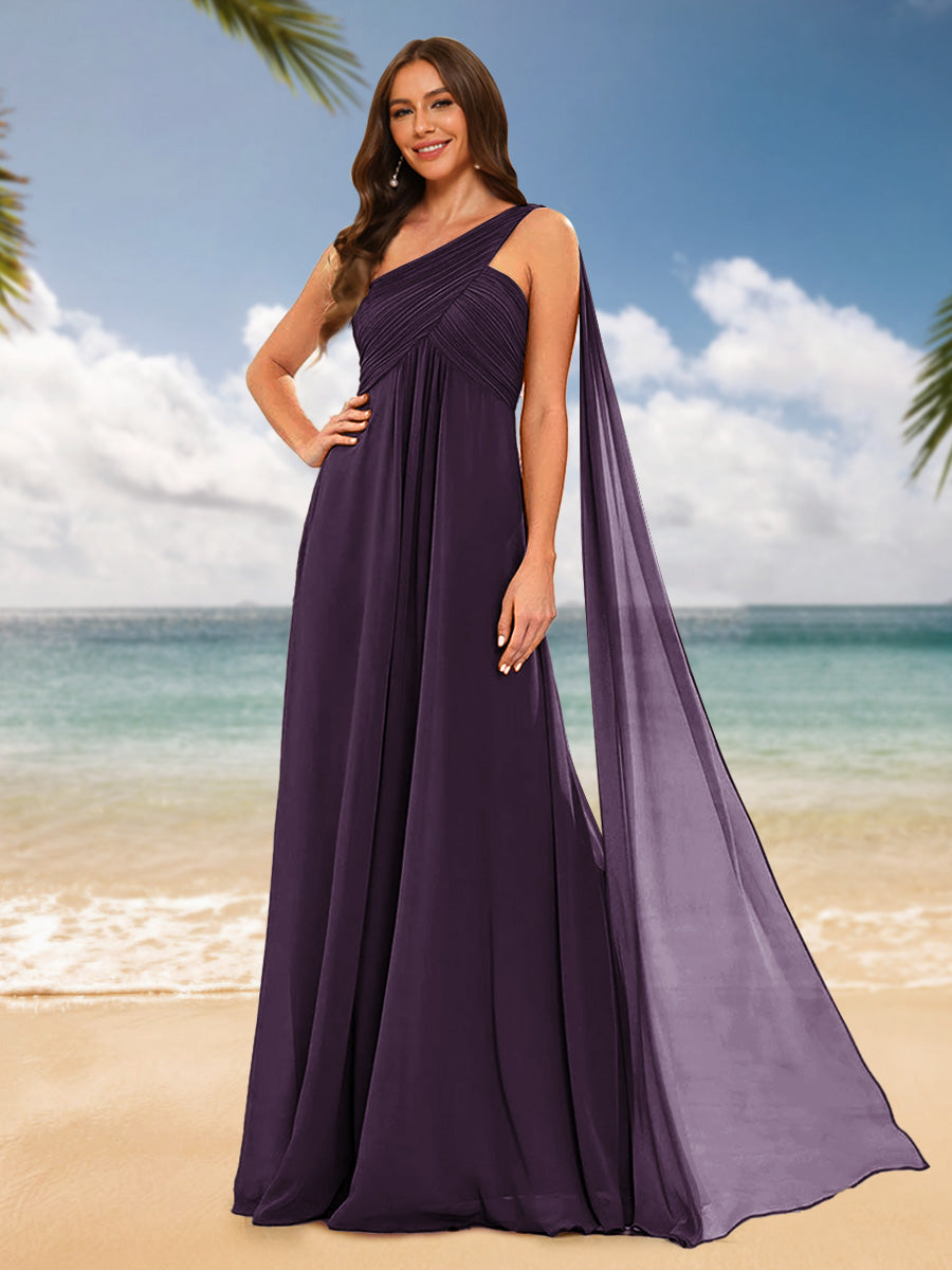A-Line/Princess One-Shoulder Sleeveless Bridesmaid Dresses Plum